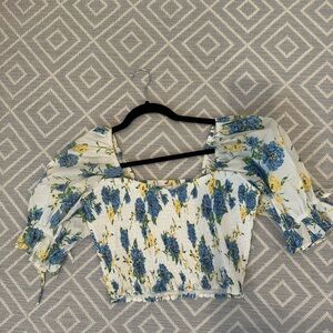 Faithfull the Brand Blue and Yellow Floral Blouse